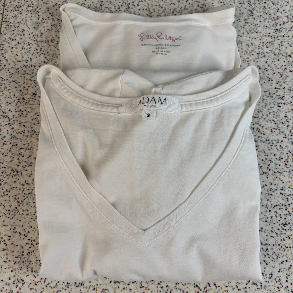2 Pack Lily Pulitzer Adam 2 XS Women’s White Shirts Lot Bundle Top Blouse